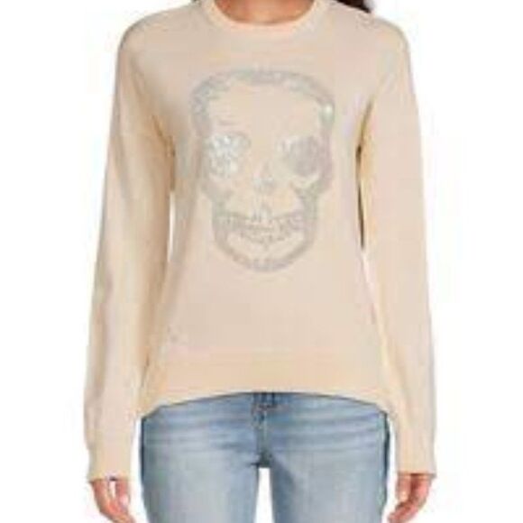 Zadig & Voltaire CiCi Co Front Skull Cotton Sweater in Cream Size S NWT - Picture 1 of 10